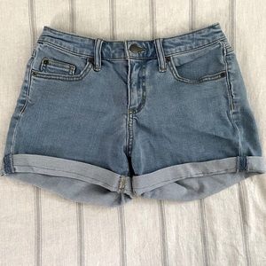 High waisted denim shorts.